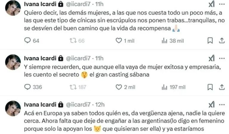 Los posteos de Ivana Icardi. (Foto: captura X/iicardi7)