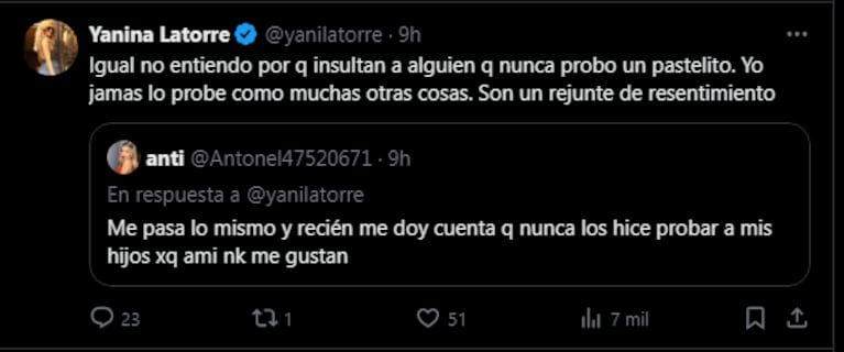 Los posteos de Yanina Latorre para defender a Lola Latorre.