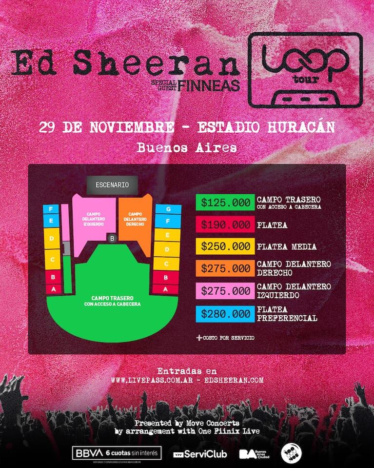 Los precios para las entradas de Ed Sheeran. Foto: prensa