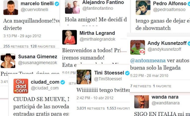 Los primeros tweets de los famosos. (Fotos: Twitter)