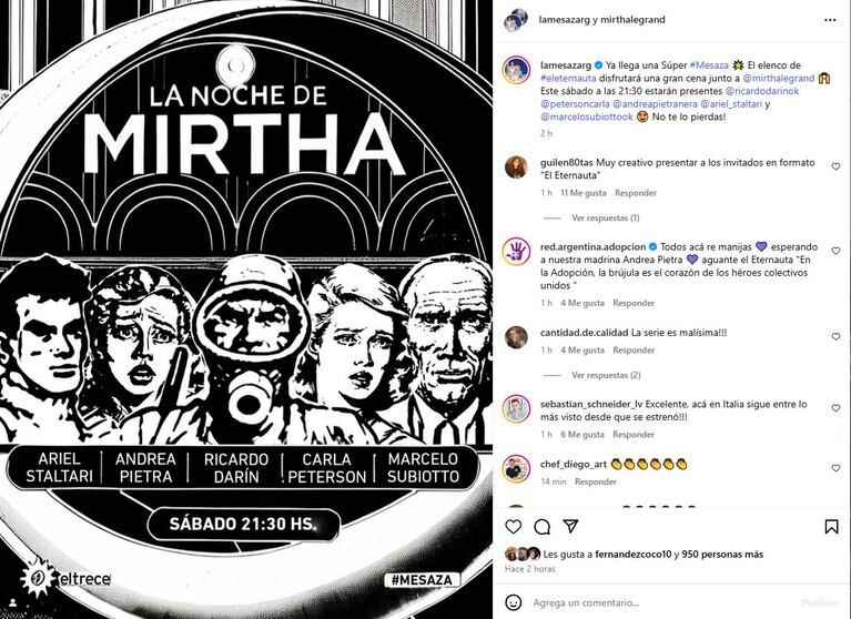 Los protagonistas de El Eternauta visitarán a Mirtha Legrand este fin de semana (Foto: Instagram @lamesazarg)