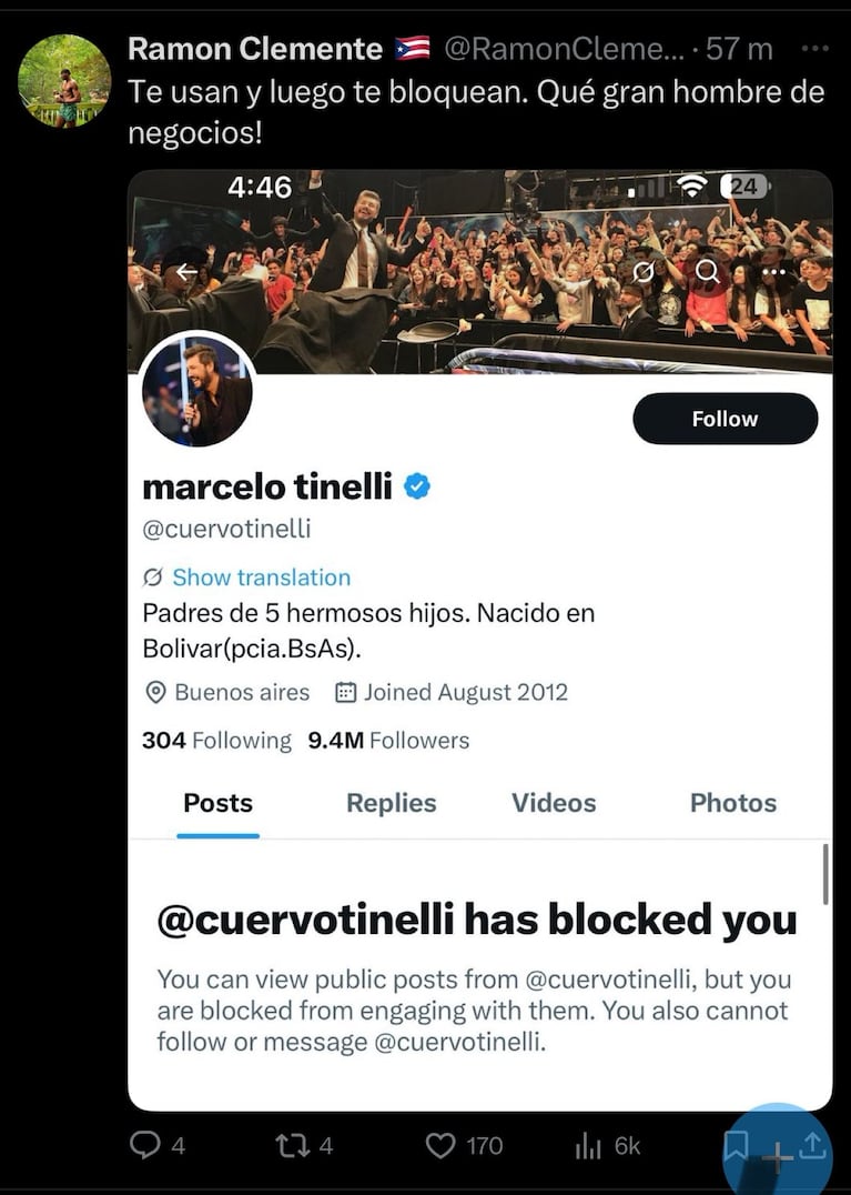 Los reclamos de Clemente a Tinelli. Captura: X