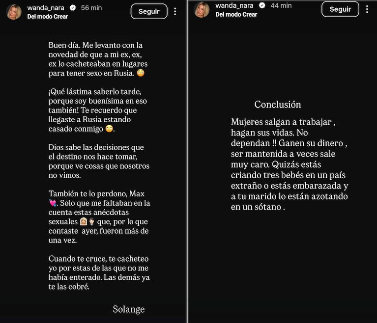 Los reproches de Wanda Nara a Maxi López por sus confesiones íntimas en Rusia (Foto: Instagram @wanda_nara)