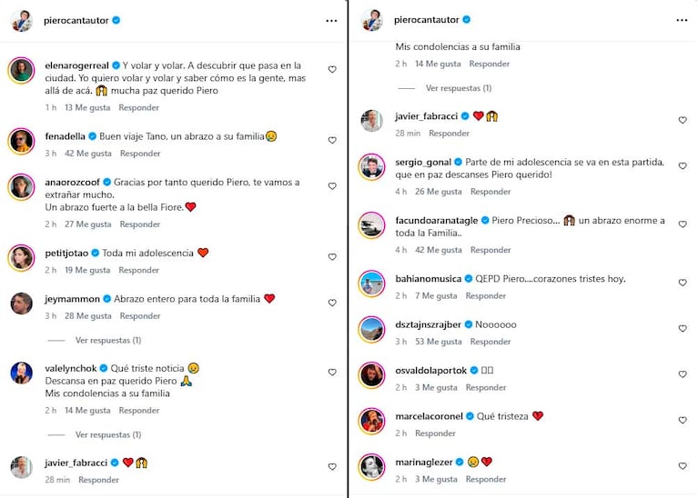Los saludos de los famosos a Piero tras su muerte (Fotos: Instagram @pierocantautor)