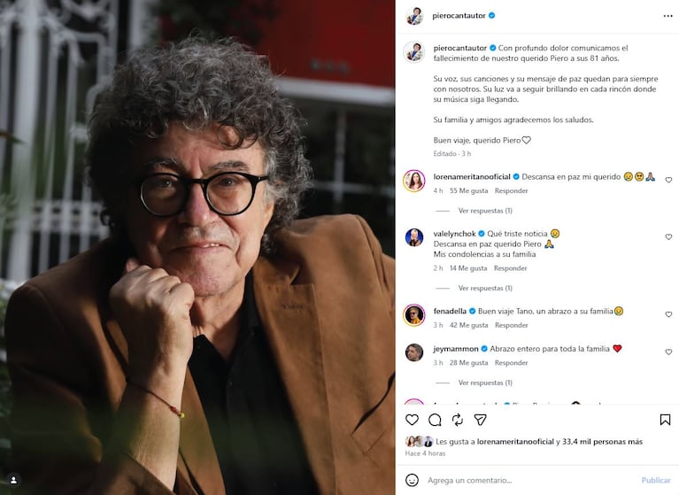 Los saludos de los famosos a Piero tras su muerte (Fotos: Instagram @pierocantautor)