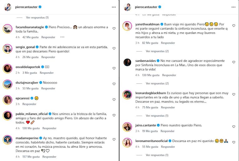 Los saludos de los famosos a Piero tras su muerte (Fotos: Instagram @pierocantautor)