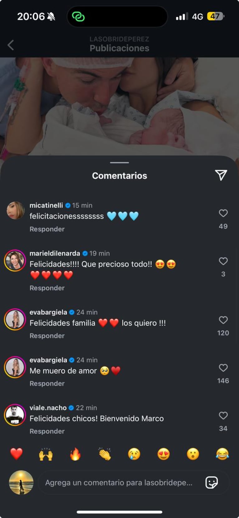 Los saludos de los famosos a Sol Pérez. Captura Instagram