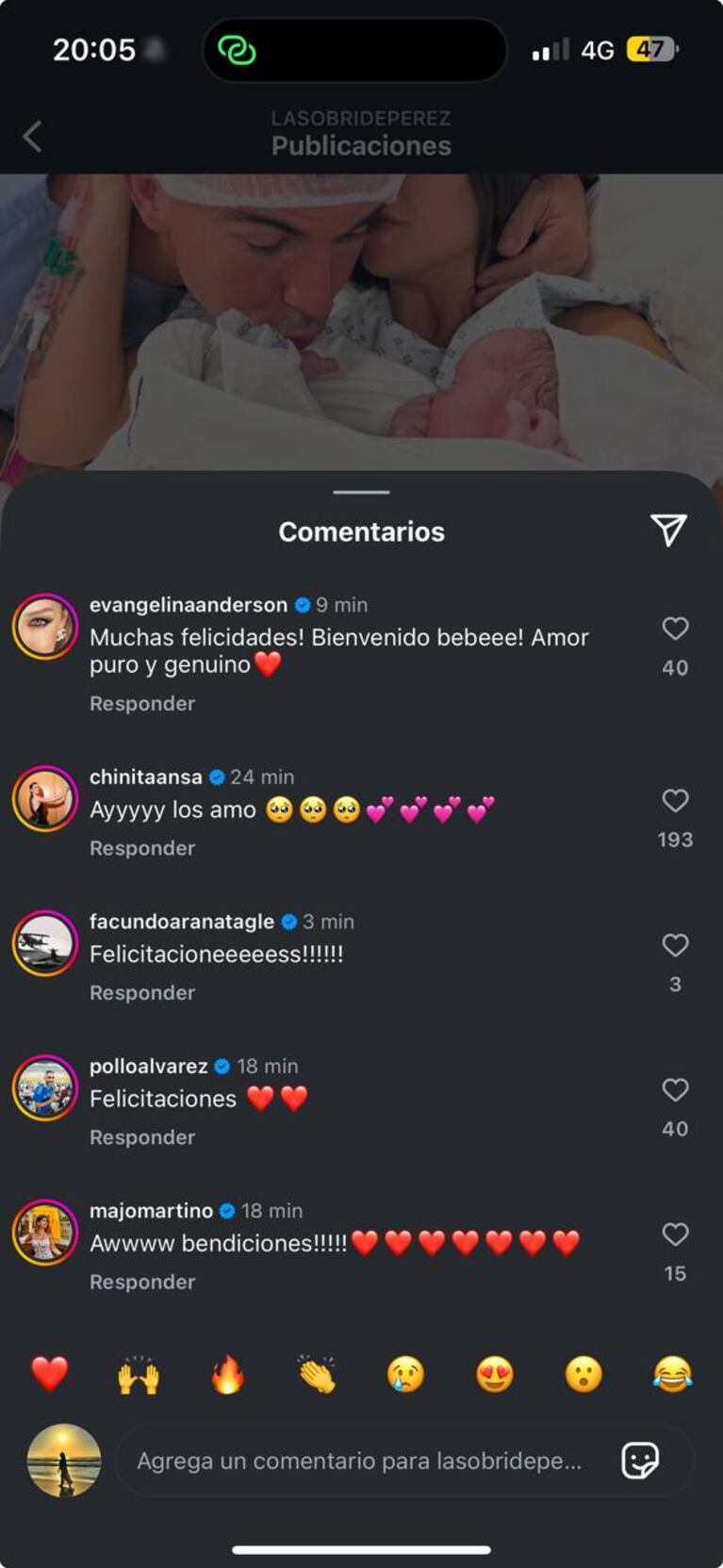 Los saludos de los famosos a Sol Pérez. Captura Instagram