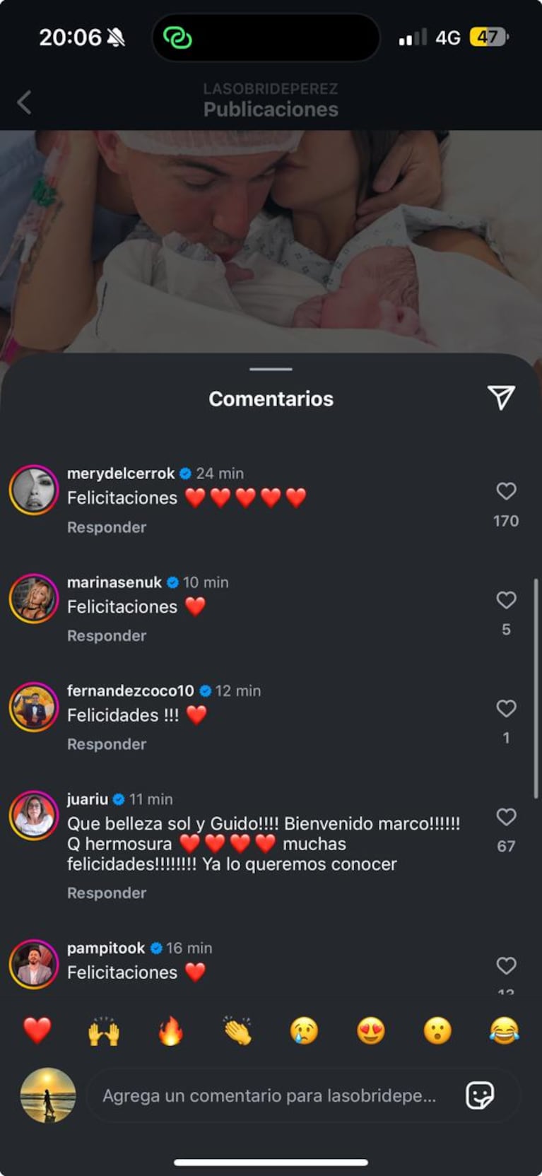 Los saludos de los famosos a Sol Pérez. Captura Instagram