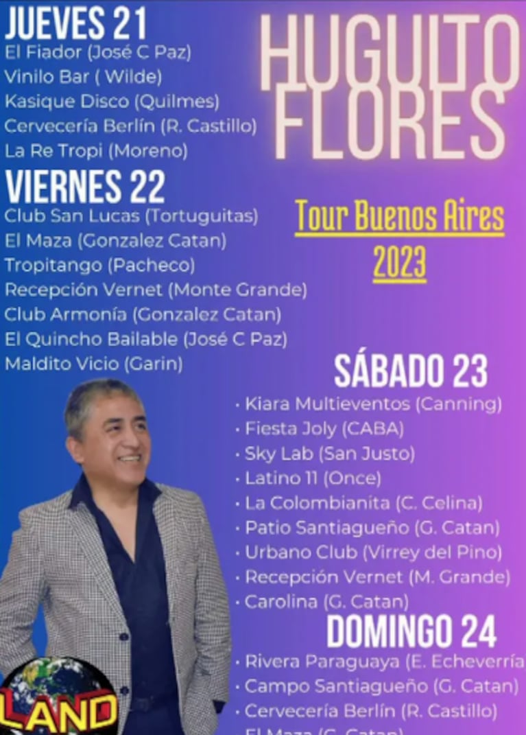 Los shows que Huguito Flores tenía programados para este fin de semana