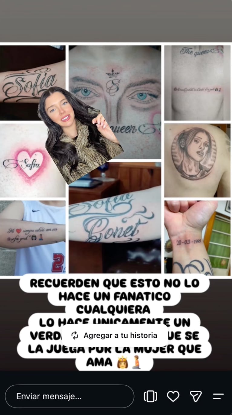 Los tatuajes que se hizo el acosador de Sofía Gonet (Captura: TikTok )