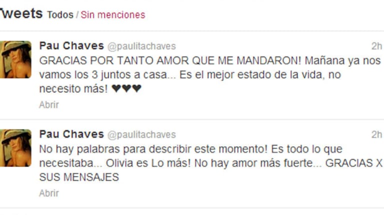 Los tiernos mensajes de Paula Chaves en Twitter (Foto: Captura de pantalla).