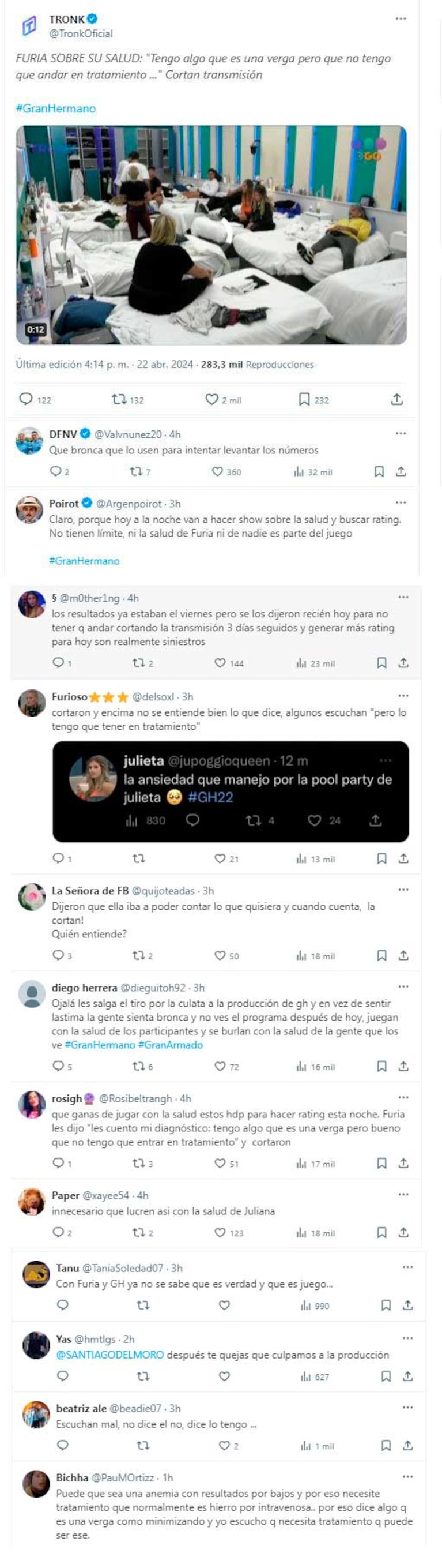 Los tremendos comentarios que surgieron en las redes tras el corte de transmisión de Gran Hermano a causa de las revelaciones de Furia (Foto: Twitter / X)