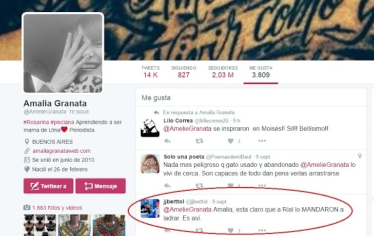 Los tremendos tweets contra Rial que Granata marcó como "me gusta"