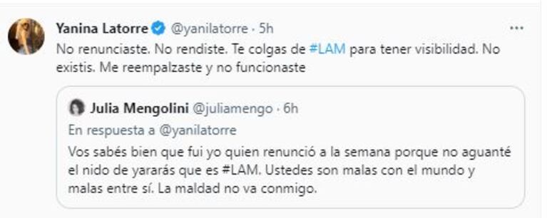 Los tremendos tweets de Yanina Latorre a Julia Mengolini (Foto: Twitter / X)