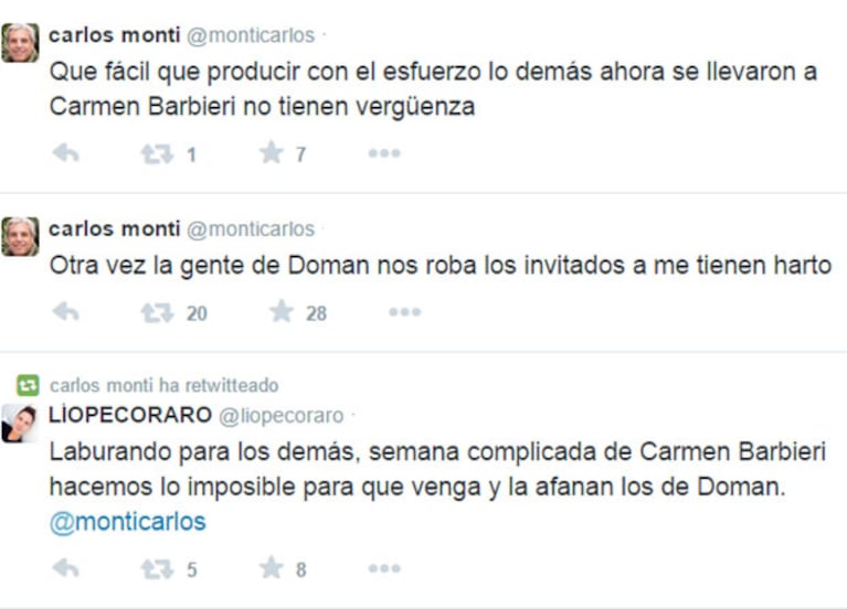 Los tweets de Carlos Monti contra Fabián Doman. (Foto: Twitter)