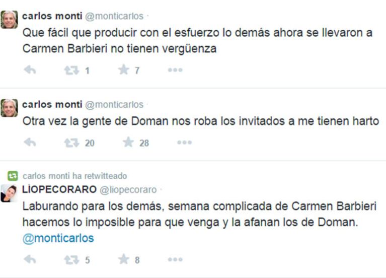 Los tweets de Carlos Monti contra Fabián Doman. (Foto: Twitter)