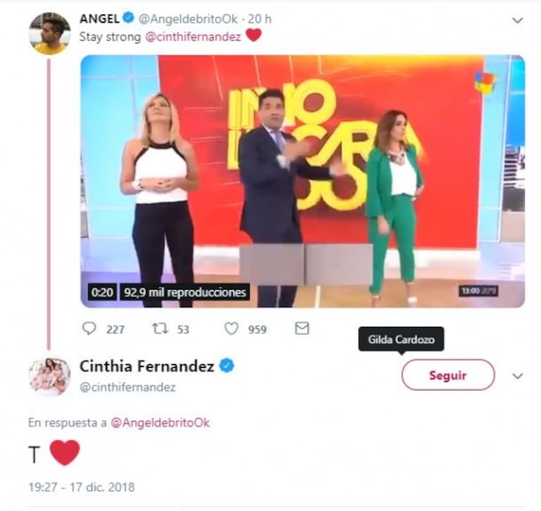 Los tweets de Cinthia Fernández, luego de que anunciaran en vivo que Sol Pérez la reemplazará en Involucrados