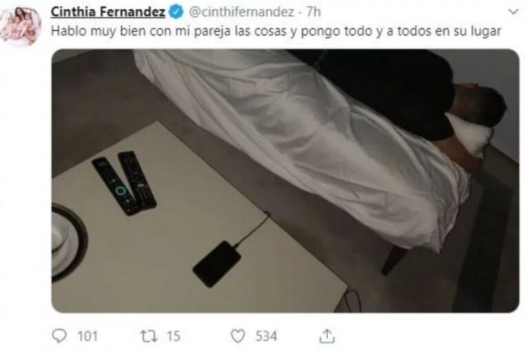 Los tweets de Cinthia Fernández ¡que después borró! tras su 'pelea' con Martín Baclini: "Pongo a todos en su lugar"