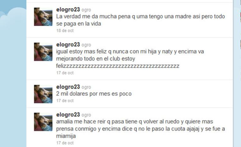 Los tweets de Cristian Fabbiani sobre Amalia Granata (Foto: Twitter). 