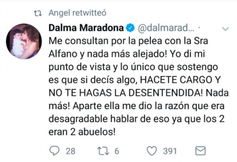 Los tweets de Dalma Maradona tras su tenso cara a cara con Graciela Alfano en TV... ¿con un filoso palito?