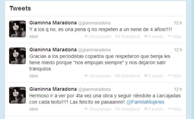 Los tweets de Gianinna después del encuentro con la prensa (Foto: Captura). 