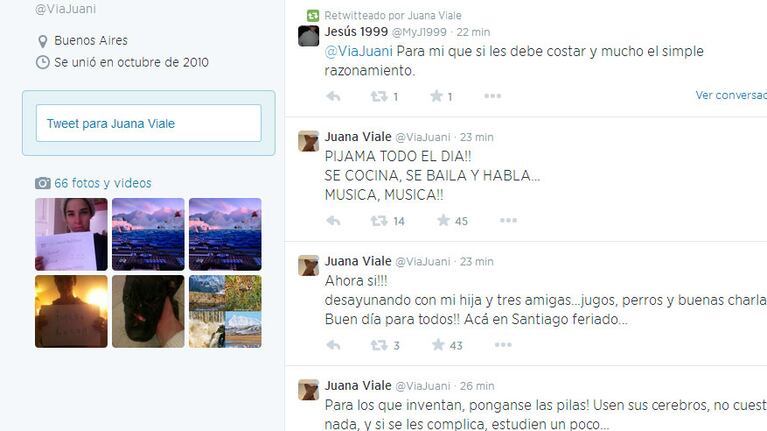 Los tweets de Juana Viale desmintiendo su romance con Birabent.