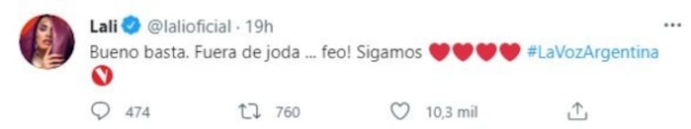 Los tweets de Lali Espósito tras el escándalo entre dos participantes de La Voz con Mau y Ricky Montaner: "Incómodo y feo"