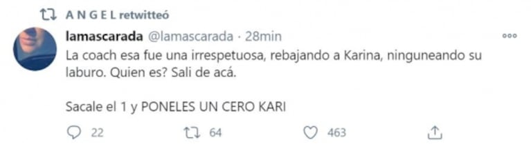 Los tweets de los famosos en medio de la feroz pelea de Karina La Princesita con la coach Natalia Cociuffo