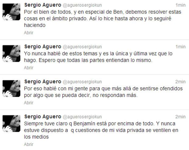 Los tweets del Kun. (Foto: captura de Twitter).