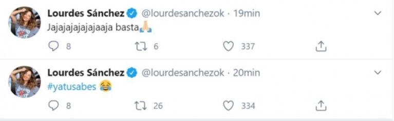 Los tweets 'en tiempo real' de Lourdes Sánchez en el debut de Alexander Caniggia en Cantando 2020: "Nunca pensé que iba a decir esto, pero canta bien"