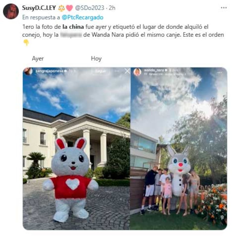 Los usuarios de redes sociales alertaron sobre la coincidencia entre Wanda Nara y la China Suárez (Foto: Twitter/X)