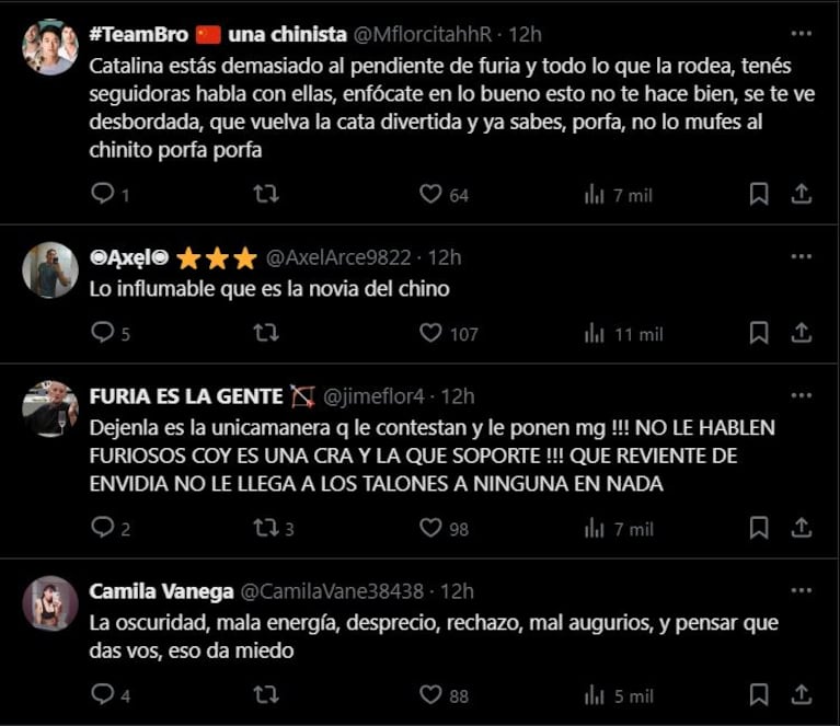 Los usuarios de X contra Catalina Gorostidi.