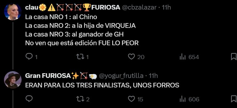 Los usuarios de X se enojaron por los cambios en los premios de Gran Hermano 2023.