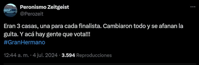 Los usuarios de X se enojaron por los cambios en los premios de Gran Hermano 2023.