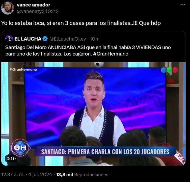 Los usuarios de X se enojaron por los cambios en los premios de Gran Hermano 2023.