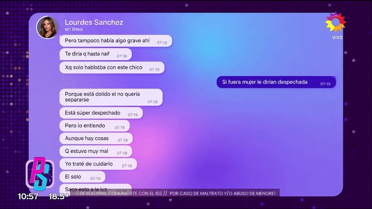 Lourdes Sánchez blanqueó su separación del Chato Prada.