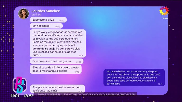 Lourdes Sánchez blanqueó su separación del Chato Prada.