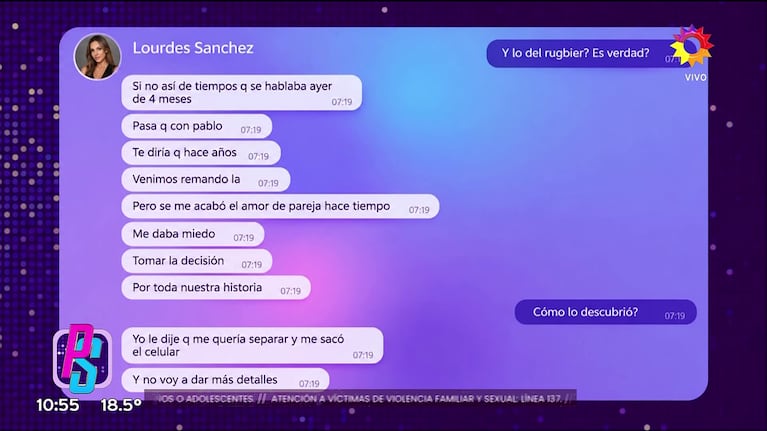 Lourdes Sánchez blanqueó su separación del Chato Prada.