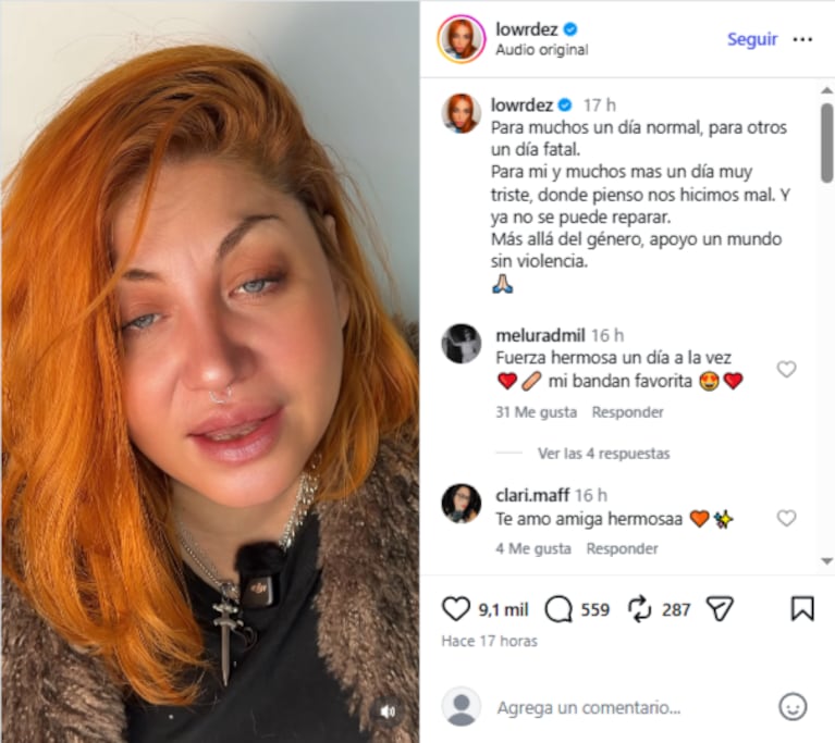 Lowrdez cantó  "Zona de Promesas" en el Día del Ni Una Menos 2026  Crédito: Instagram @lowrdez