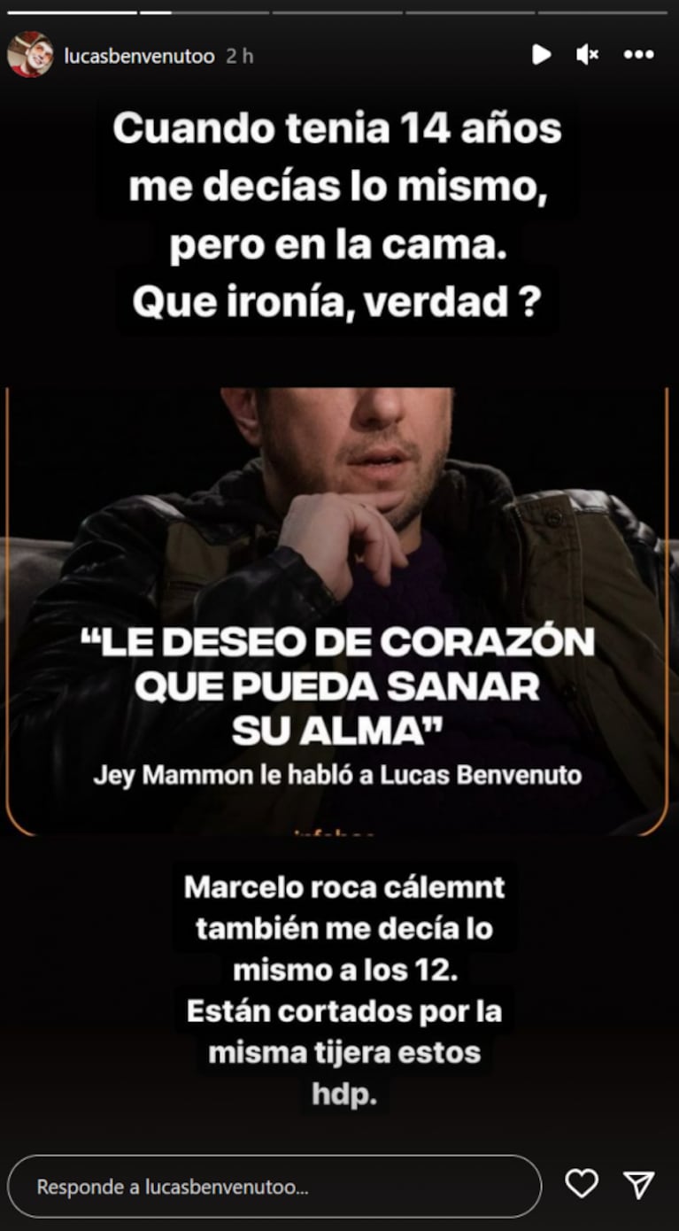 Lucas Benvenuto le respondió a Jey Mammon por sus dichos en entrevista con Rial: "A los 14 me decías lo mismo" 