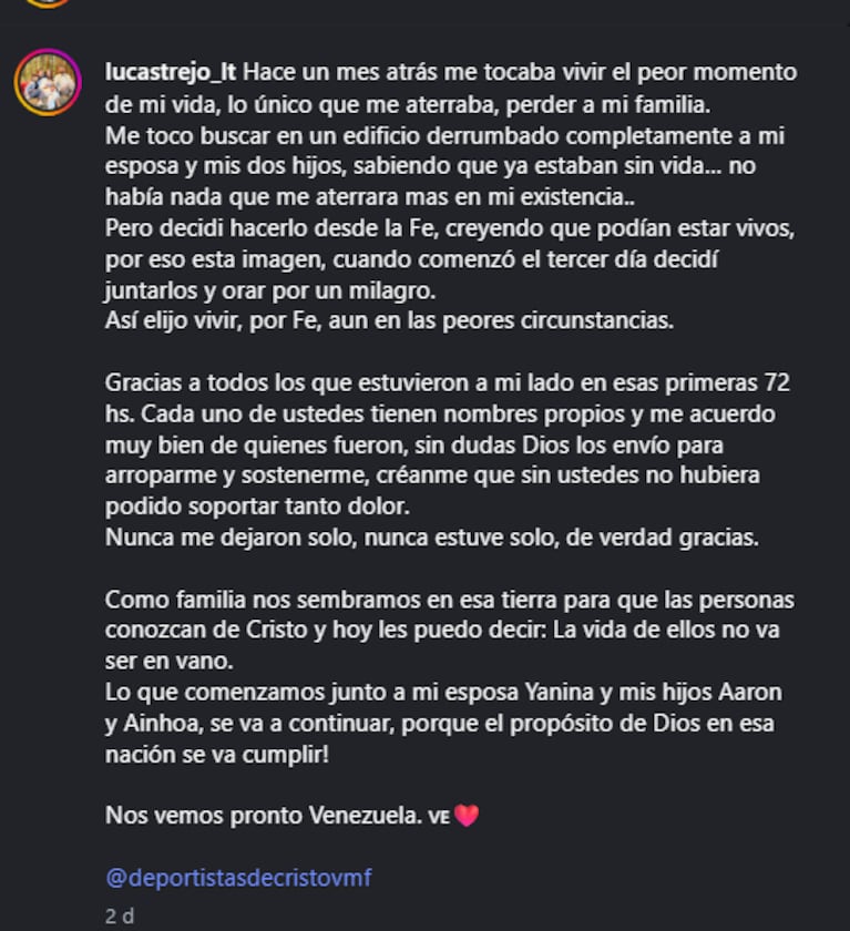 Lucas Trejo rompió el silencio tras la tragedia en Venezuela. Crédito: Instagram