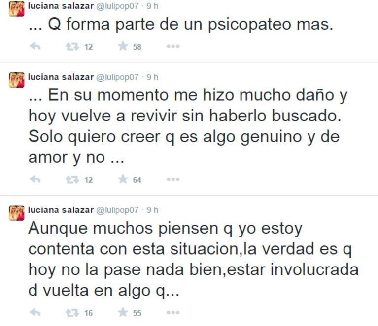 Luciana Salazar, afectada por la separación de Redrado y Granata: "Quiero creer que no forma parte de un psicotateo más" (Foto: Twitter)