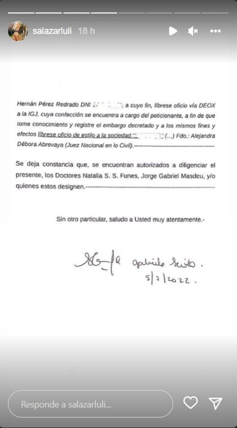 Luciana Salazar anunció que a Martín Redrado le embargaron las cuentas: "Dios quiera que tome conciencia"