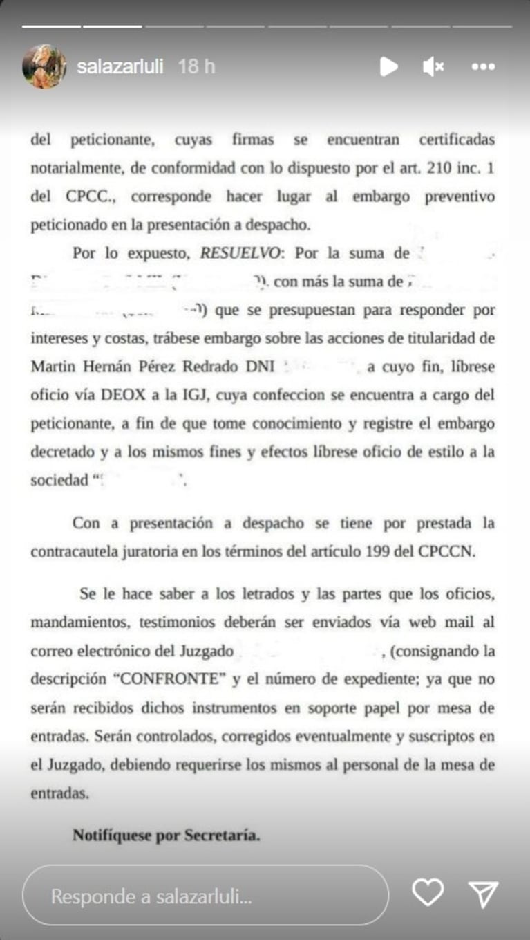 Luciana Salazar anunció que a Martín Redrado le embargaron las cuentas: "Dios quiera que tome conciencia"