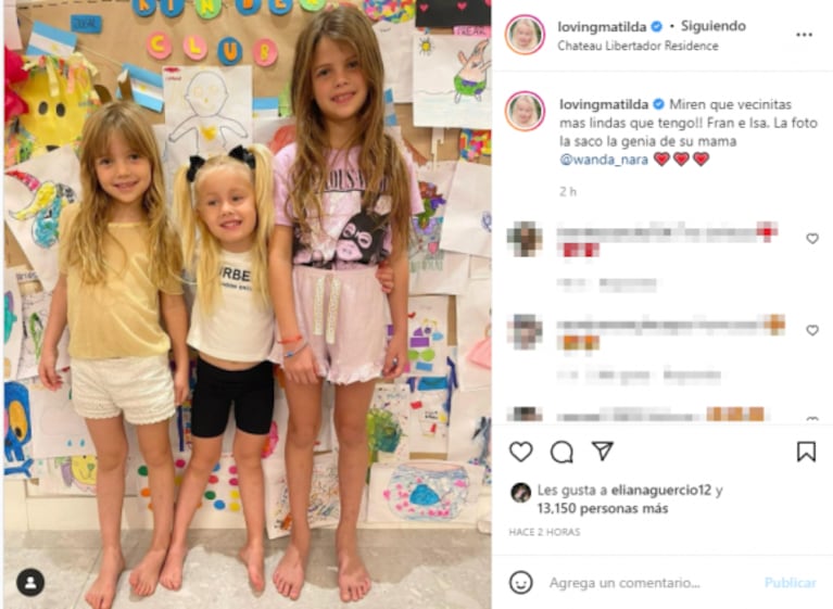 Luciana Salazar compartió el encuentro de su hija con las nenas de Wanda Nara: "Mis vecinitas lindas"