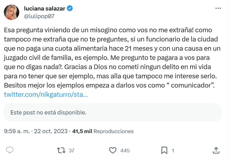 Luciana Salazar cruzó furiosa a Nik: “Esa pregunta de un misógino como vos, no me extraña”  