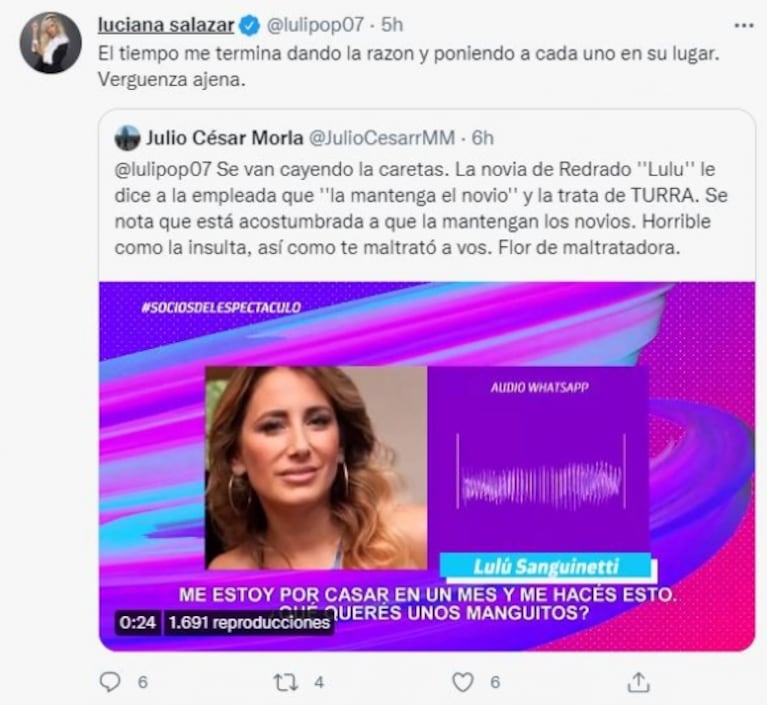 Luciana Salazar disparó contra Lulú Sanguinetti tras la filtración de audios donde discute con su empleada