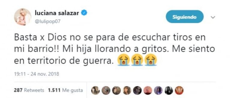 Luciana Salazar, furiosa por los incidentes en la final entre Boca y River: "¡No paran los tiros en mi barrio! Mi hija está llorando"
