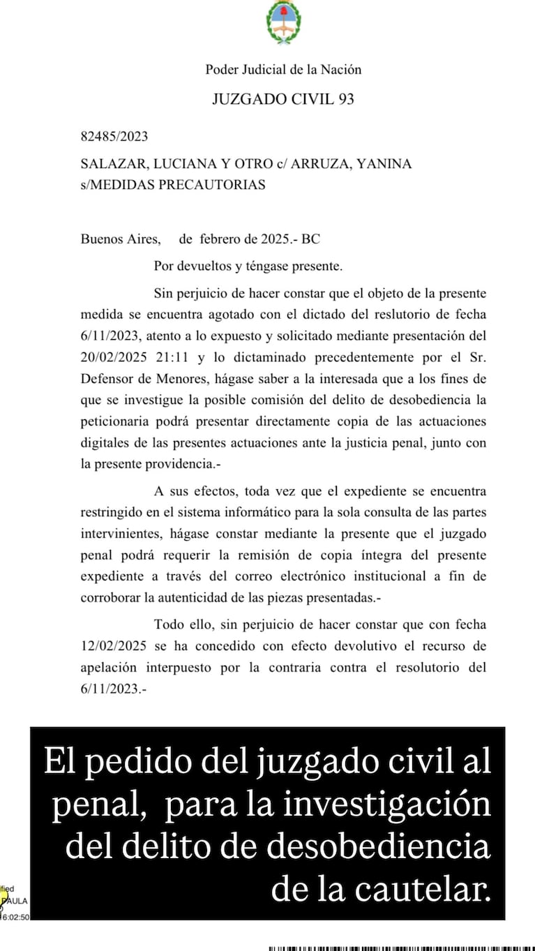 Luciana Salazar mostró los dictámenes de la Justicia contra Yanina Latorre. (Foto: @salazarluli)